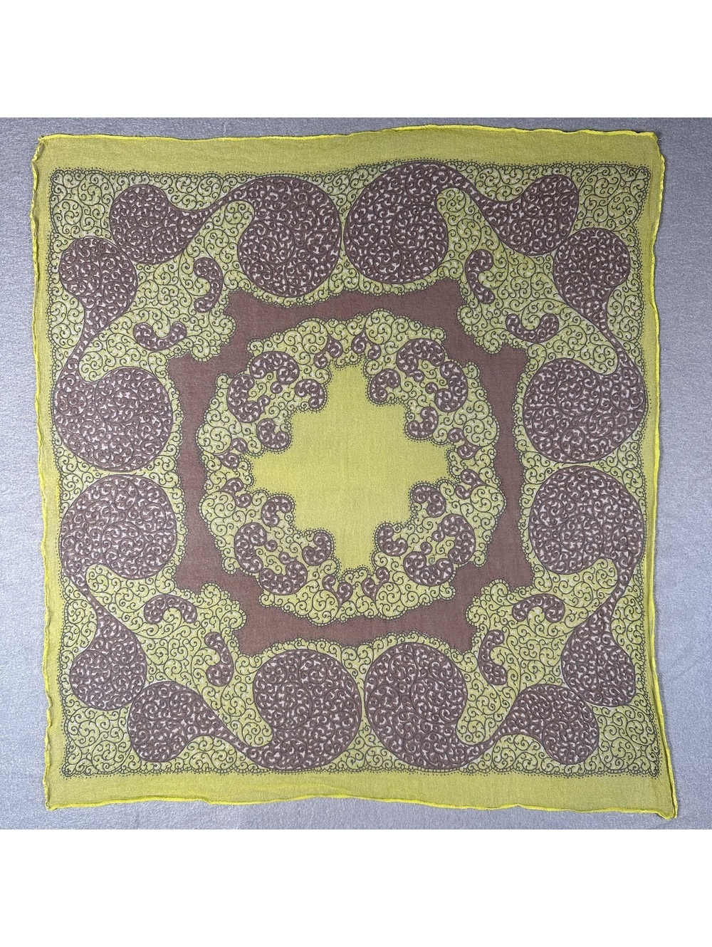 Vintage Shear Yellow and Brown Paisley Pattern Scarf